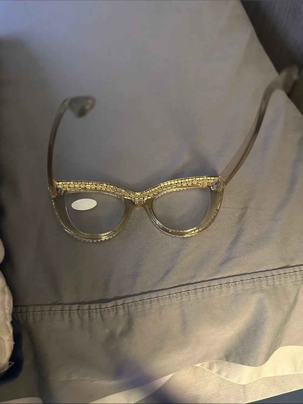 Crystal Embellished Clear Cat Eye Glasses - ClearReading glasses 1.50